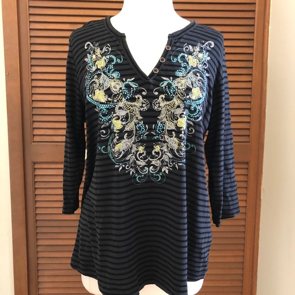 Unity World Wear Tops - Unity World Wear stripe graphic tee 2X